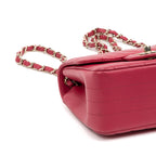Shoulder Bag Square Classic Single Flap Mini Pink Lambskin Chevron Quilted Leather