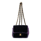 Shoulder Bag Rare Shearling Square Single Flap Mini Black Shearling Canvas/Tweed Canvas