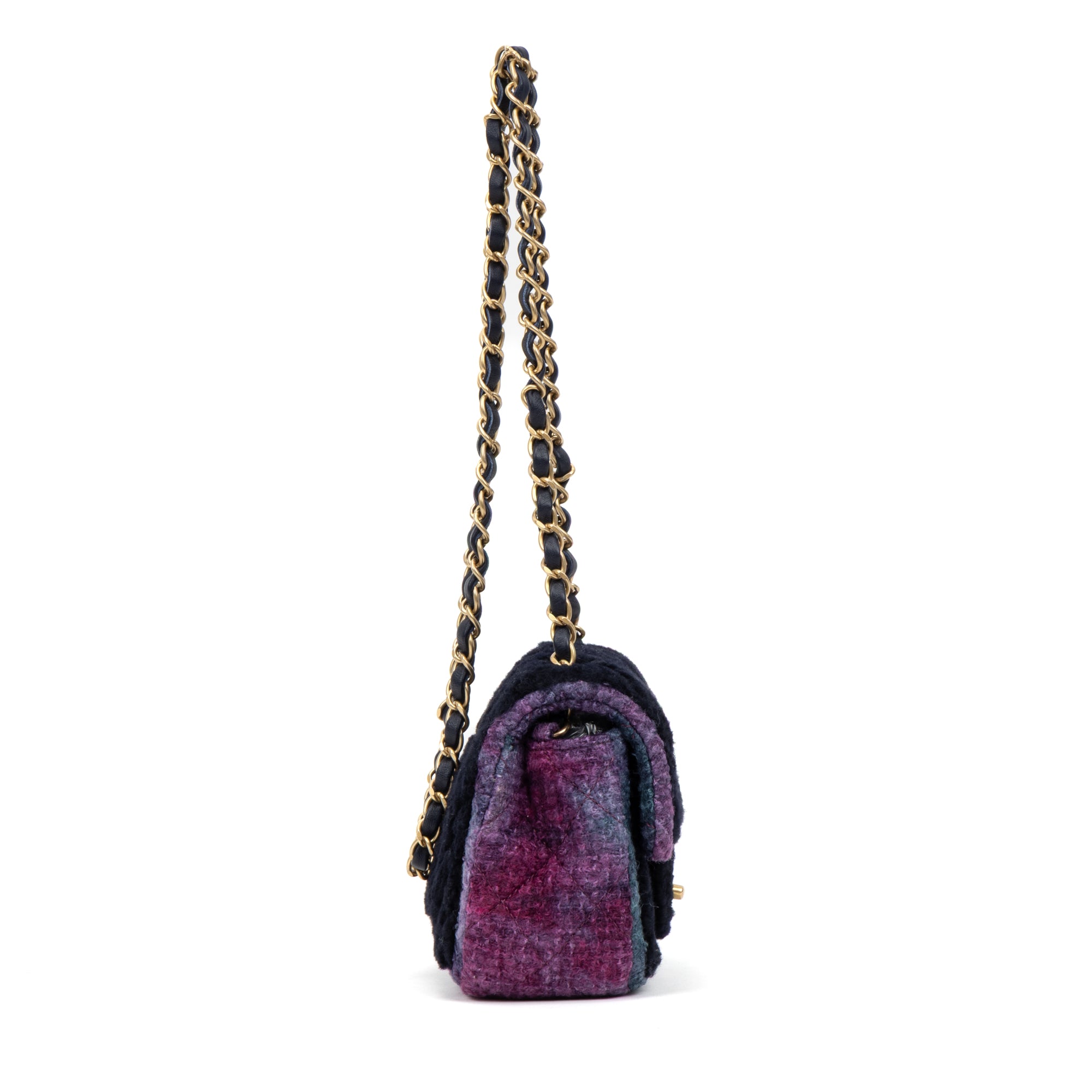 Shoulder Bag Rare Shearling Square Single Flap Mini Black Shearling Canvas/Tweed Canvas