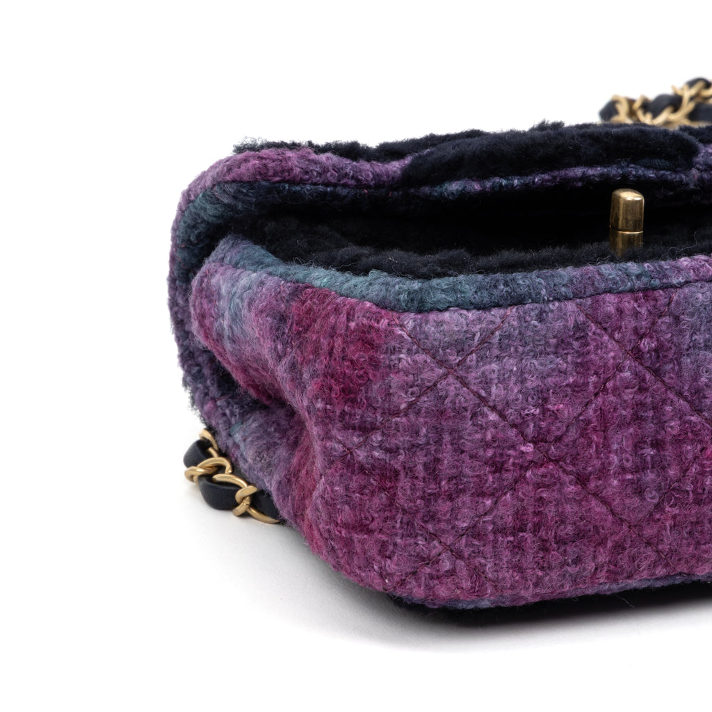Shoulder Bag Rare Shearling Square Single Flap Mini Black Shearling Canvas/Tweed Canvas