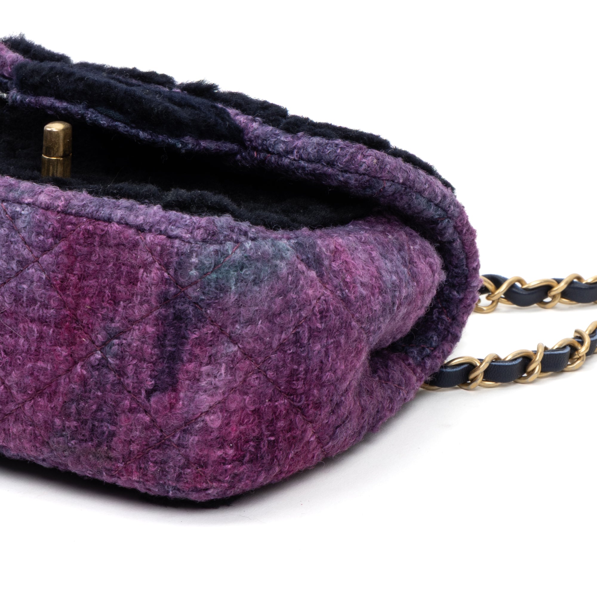 Shoulder Bag Rare Shearling Square Single Flap Mini Black Shearling Canvas/Tweed Canvas