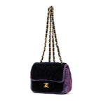 Shoulder Bag Rare Shearling Square Single Flap Mini Black Shearling Canvas/Tweed Canvas