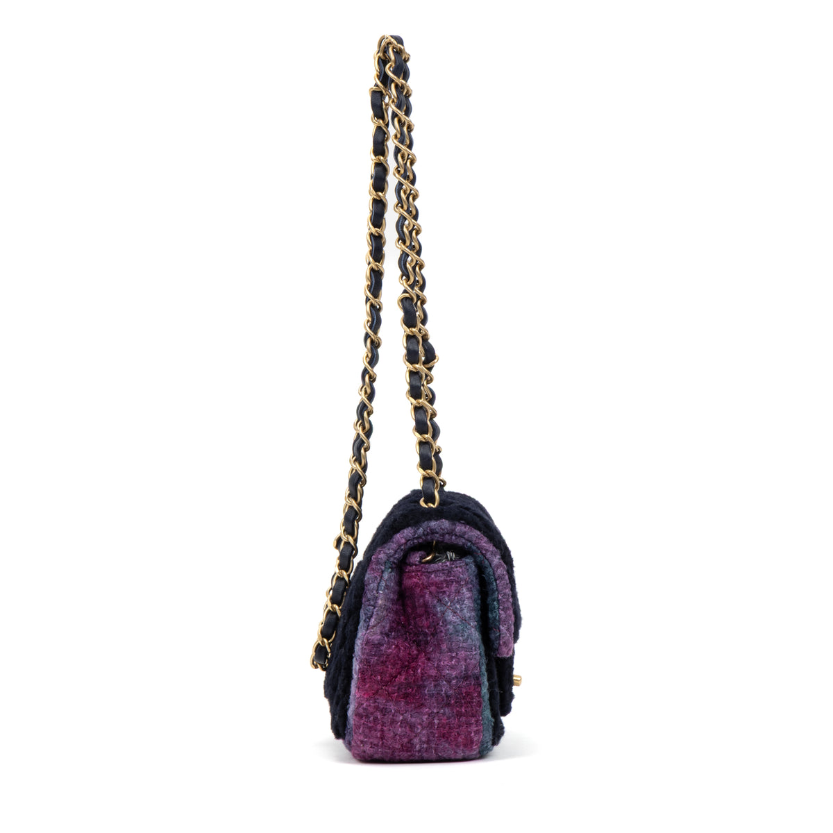 Shoulder Bag Rare Shearling Square Single Flap Mini Black Shearling Canvas/Tweed Canvas