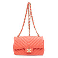 Shoulder Bag Classic Single Flap Pink Lambskin Chevron Quilted Leather