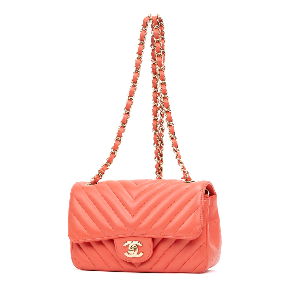 Shoulder Bag Classic Single Flap Pink Lambskin Chevron Quilted Leather