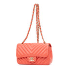 Shoulder Bag Classic Single Flap Pink Lambskin Chevron Quilted Leather