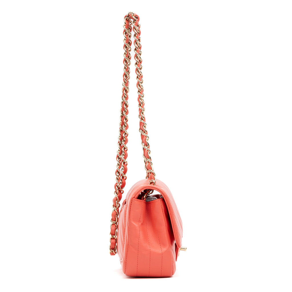 Shoulder Bag Classic Single Flap Pink Lambskin Chevron Quilted Leather