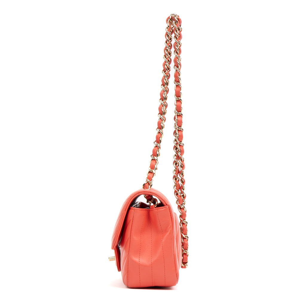 Shoulder Bag Classic Single Flap Pink Lambskin Chevron Quilted Leather