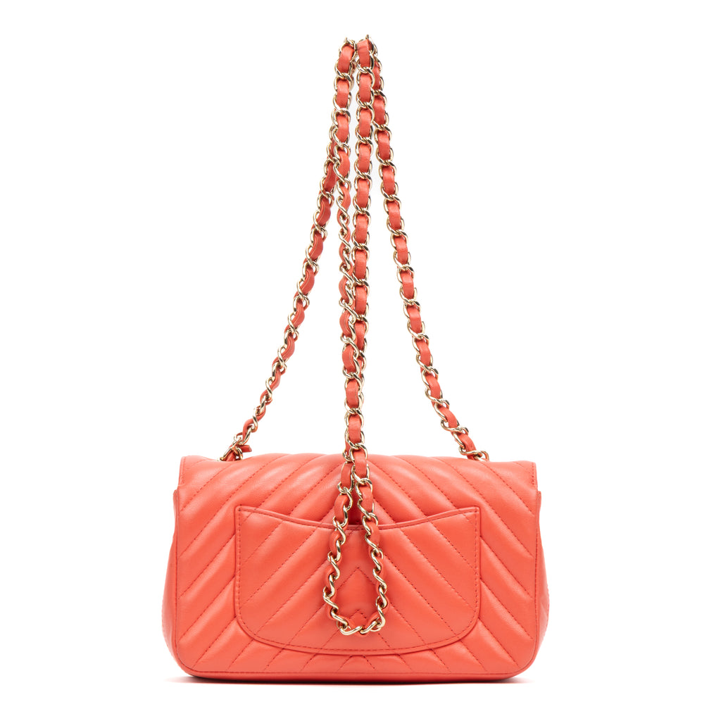 Shoulder Bag Classic Single Flap Pink Lambskin Chevron Quilted Leather