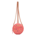 Shoulder Bag Lucky Charms Round Chain Clutch Mini Pink Lambskin Quilted Leather