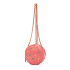 Shoulder Bag Lucky Charms Round Chain Clutch Mini Pink Lambskin Quilted Leather