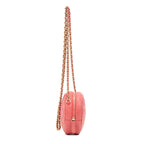 Shoulder Bag Lucky Charms Round Chain Clutch Mini Pink Lambskin Quilted Leather