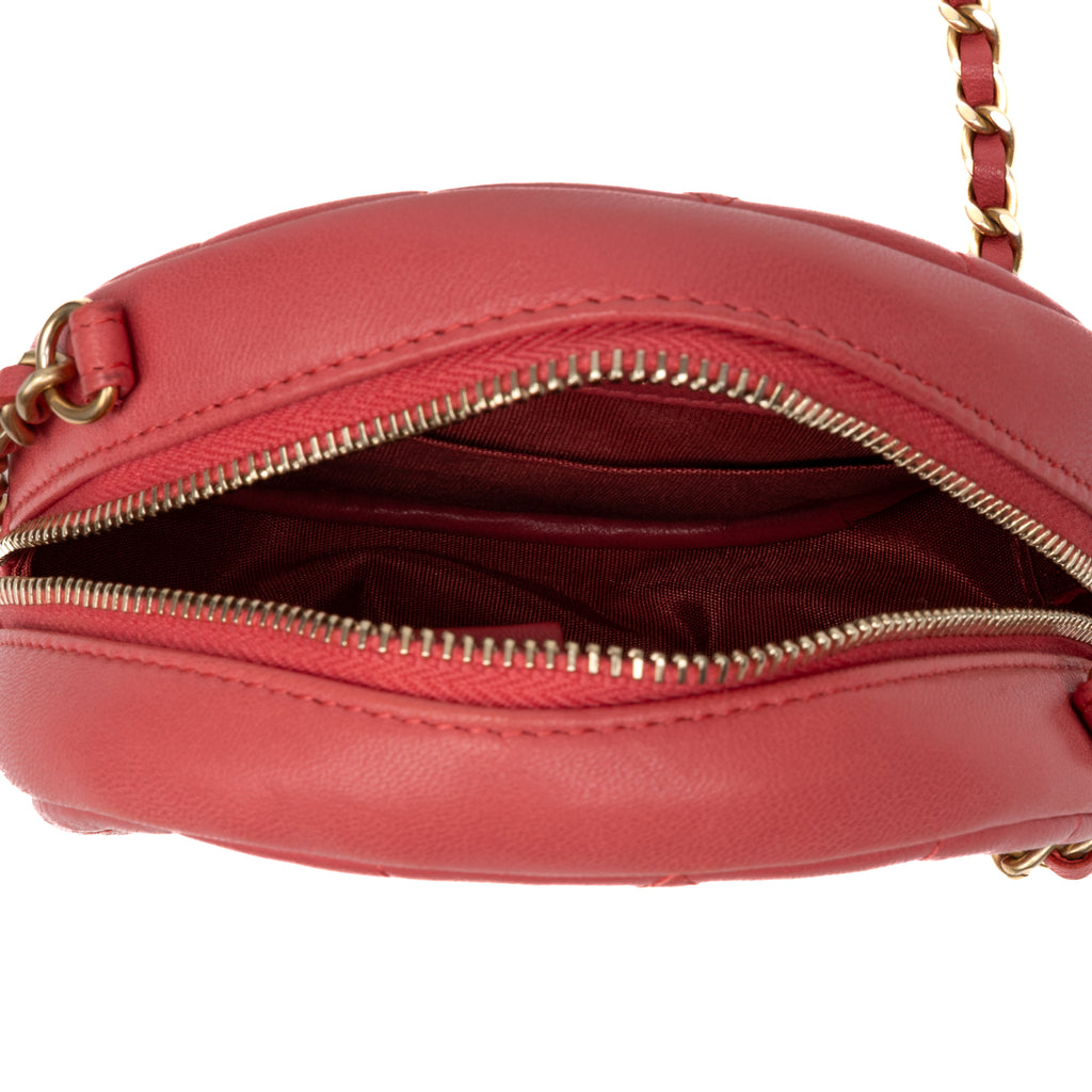 Shoulder Bag Lucky Charms Round Chain Clutch Mini Pink Lambskin Quilted Leather