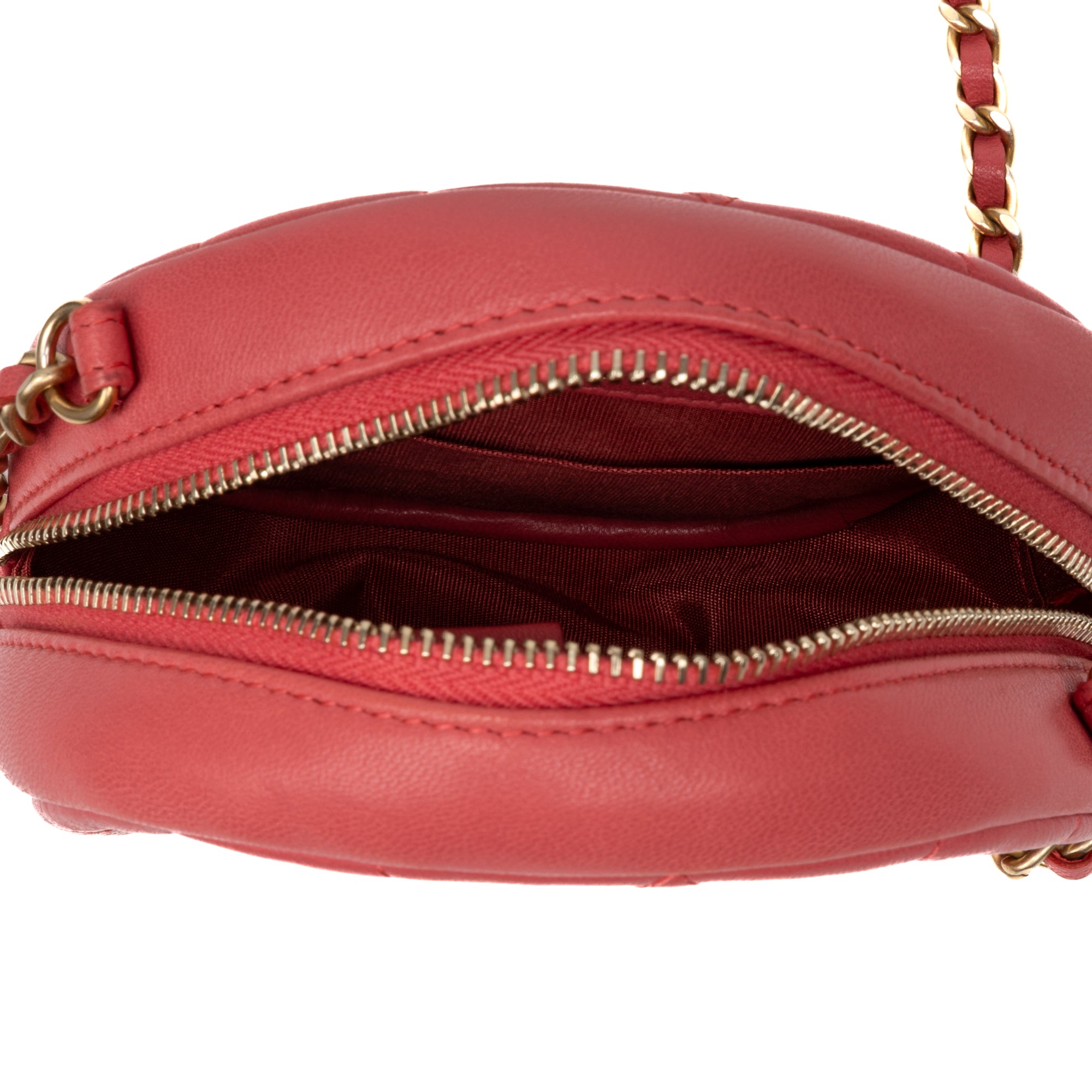 Shoulder Bag Lucky Charms Round Chain Clutch Mini Pink Lambskin Quilted Leather