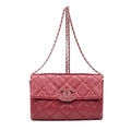 Handbag Hamptons Flap Top Handle Red Calfskin ZigZag Quilted Leather