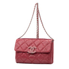 Handbag Hamptons Flap Top Handle Red Calfskin ZigZag Quilted Leather