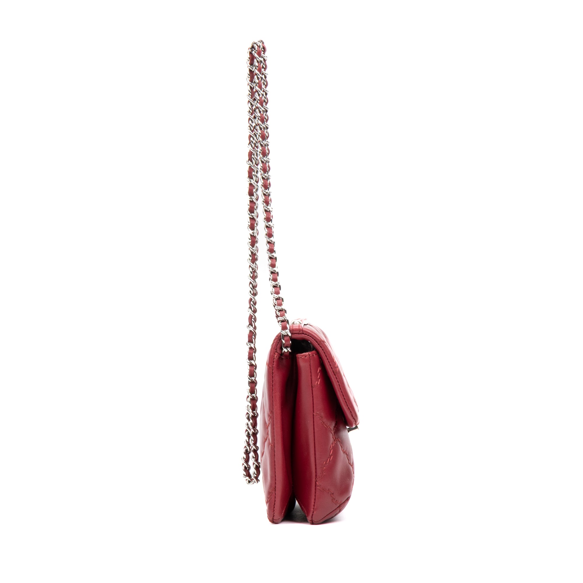 Handbag Hamptons Flap Top Handle Red Calfskin ZigZag Quilted Leather