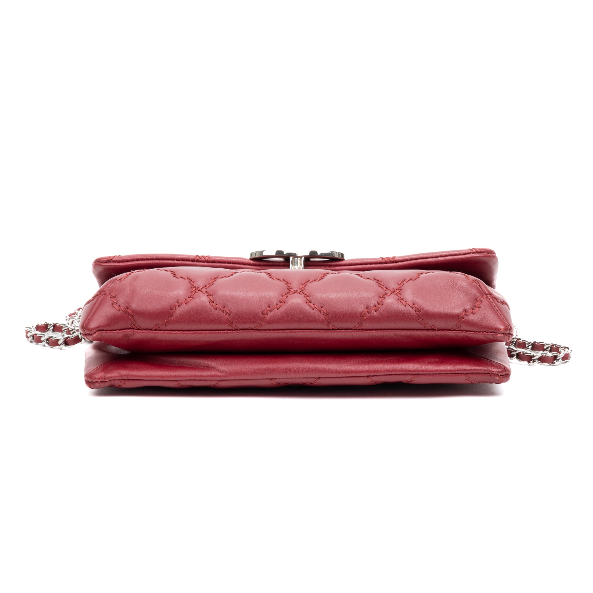 Handbag Hamptons Flap Top Handle Red Calfskin ZigZag Quilted Leather