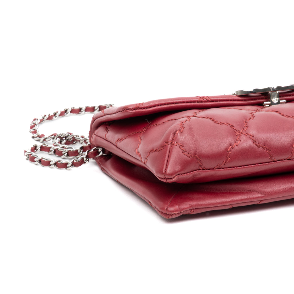 Handbag Hamptons Flap Top Handle Red Calfskin ZigZag Quilted Leather