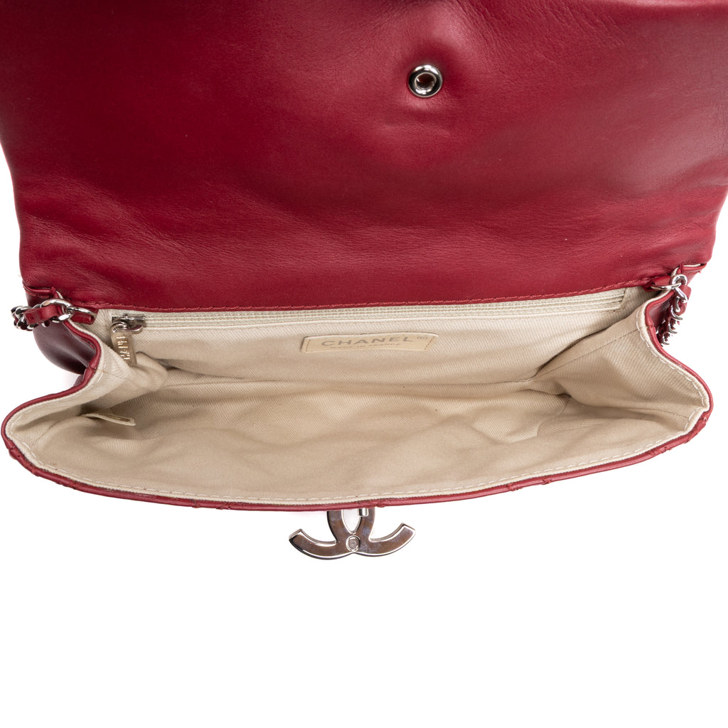Handbag Hamptons Flap Top Handle Red Calfskin ZigZag Quilted Leather