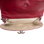 Handbag Hamptons Flap Top Handle Red Calfskin ZigZag Quilted Leather