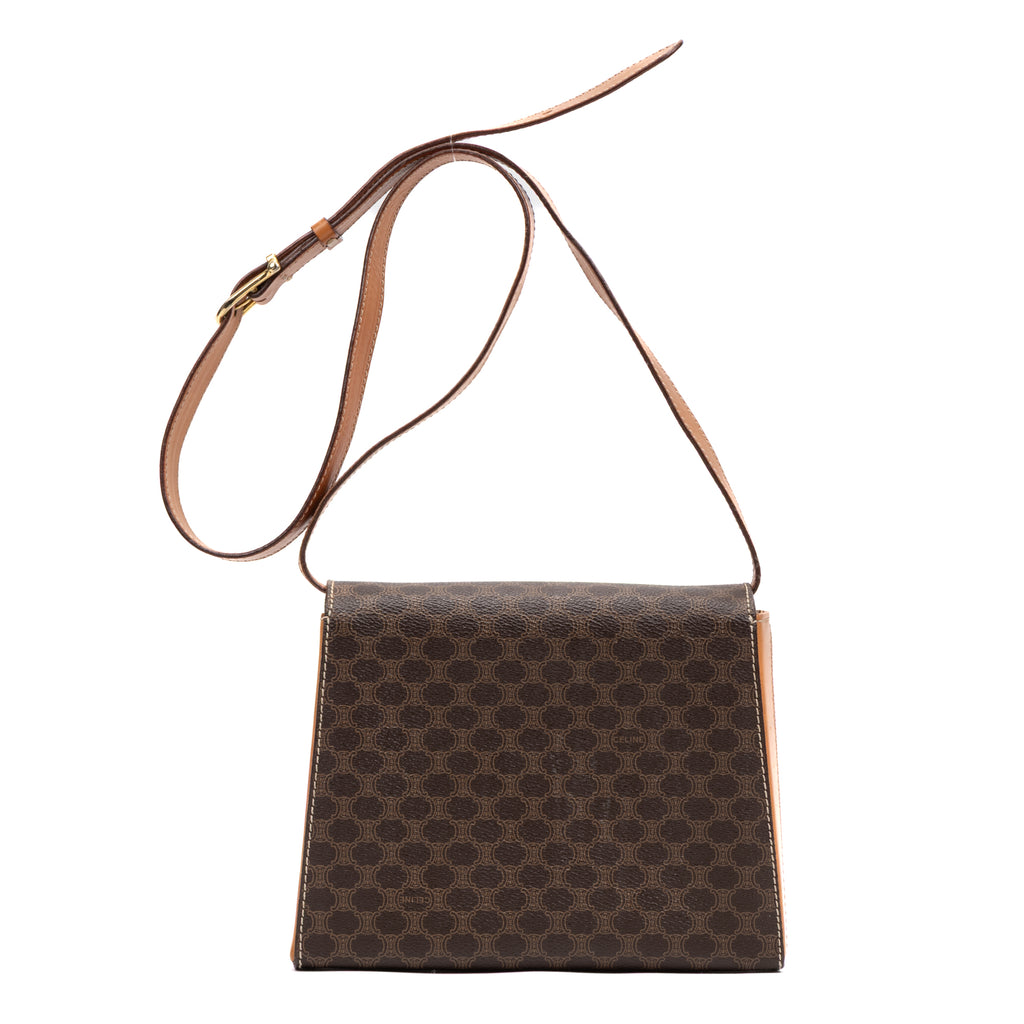 Shoulder Bag Vintage Flap Crossbody Brown Macadam Coated Canvas