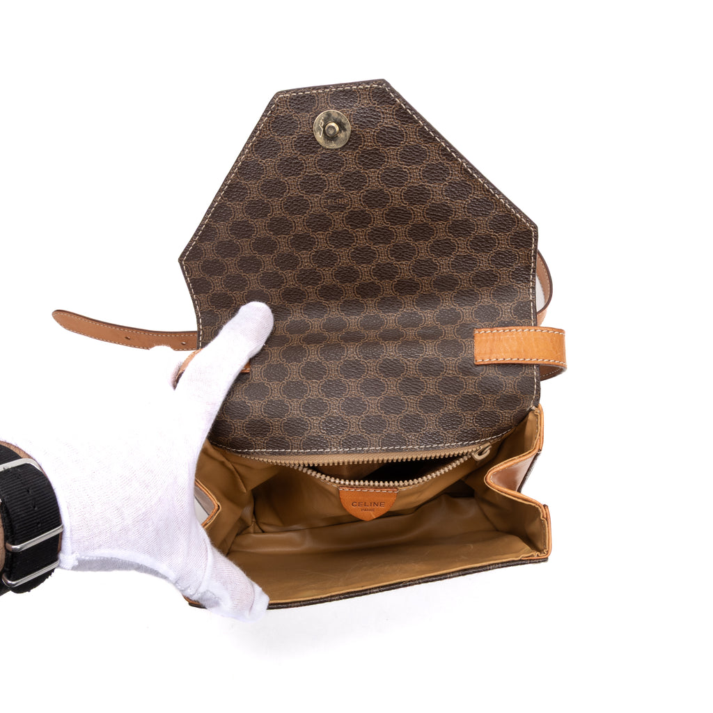 Shoulder Bag Vintage Flap Crossbody Brown Macadam Coated Canvas