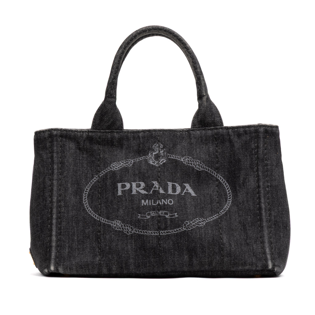 Shoulder Bag Canapa Tote Grey Denim Stampata Canvas