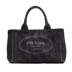 Shoulder Bag Canapa Tote Grey Denim Stampata Canvas