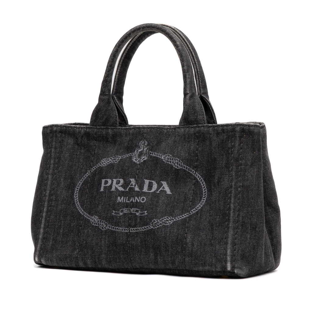 Shoulder Bag Canapa Tote Grey Denim Stampata Canvas