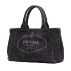 Shoulder Bag Canapa Tote Grey Denim Stampata Canvas