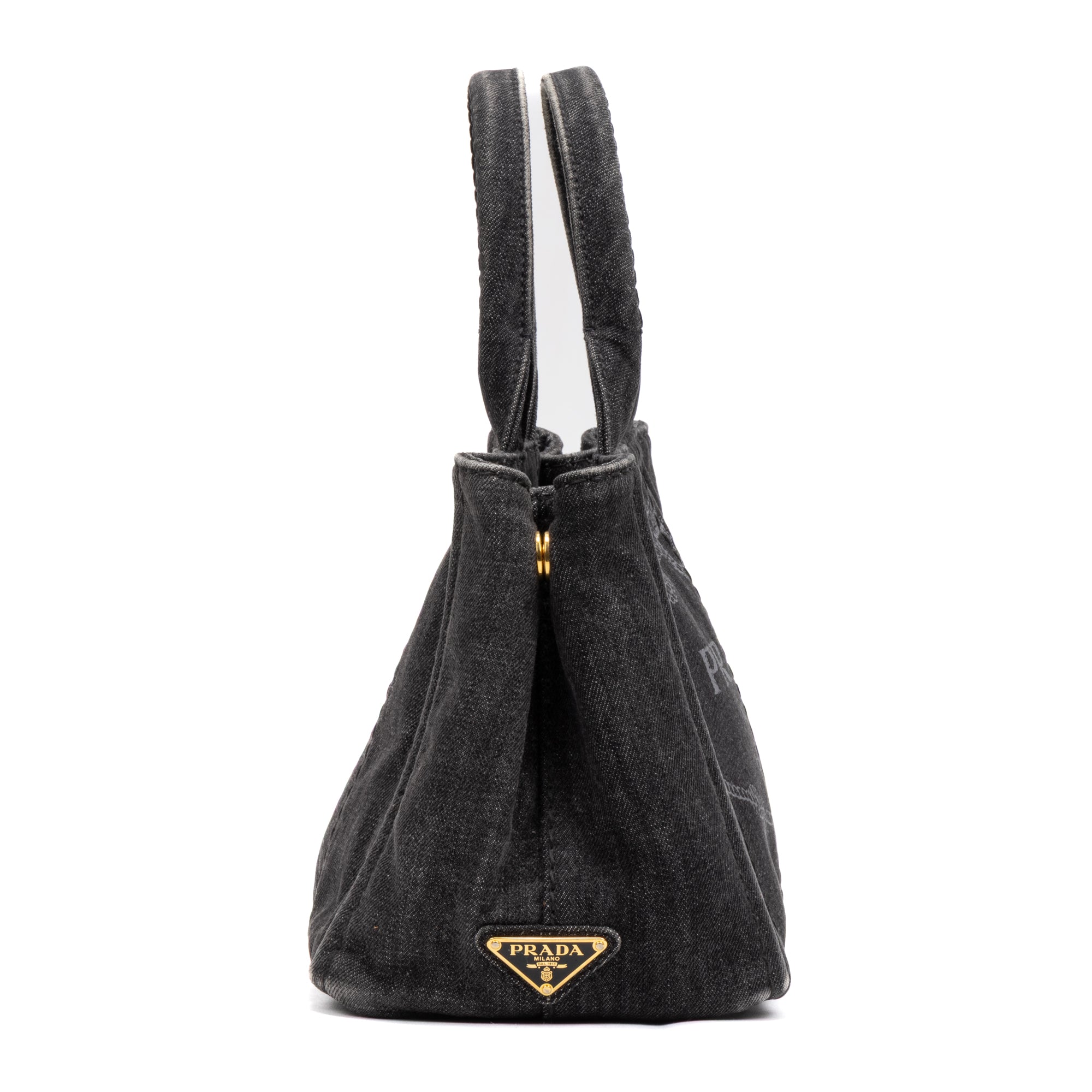 Shoulder Bag Canapa Tote Grey Denim Stampata Canvas