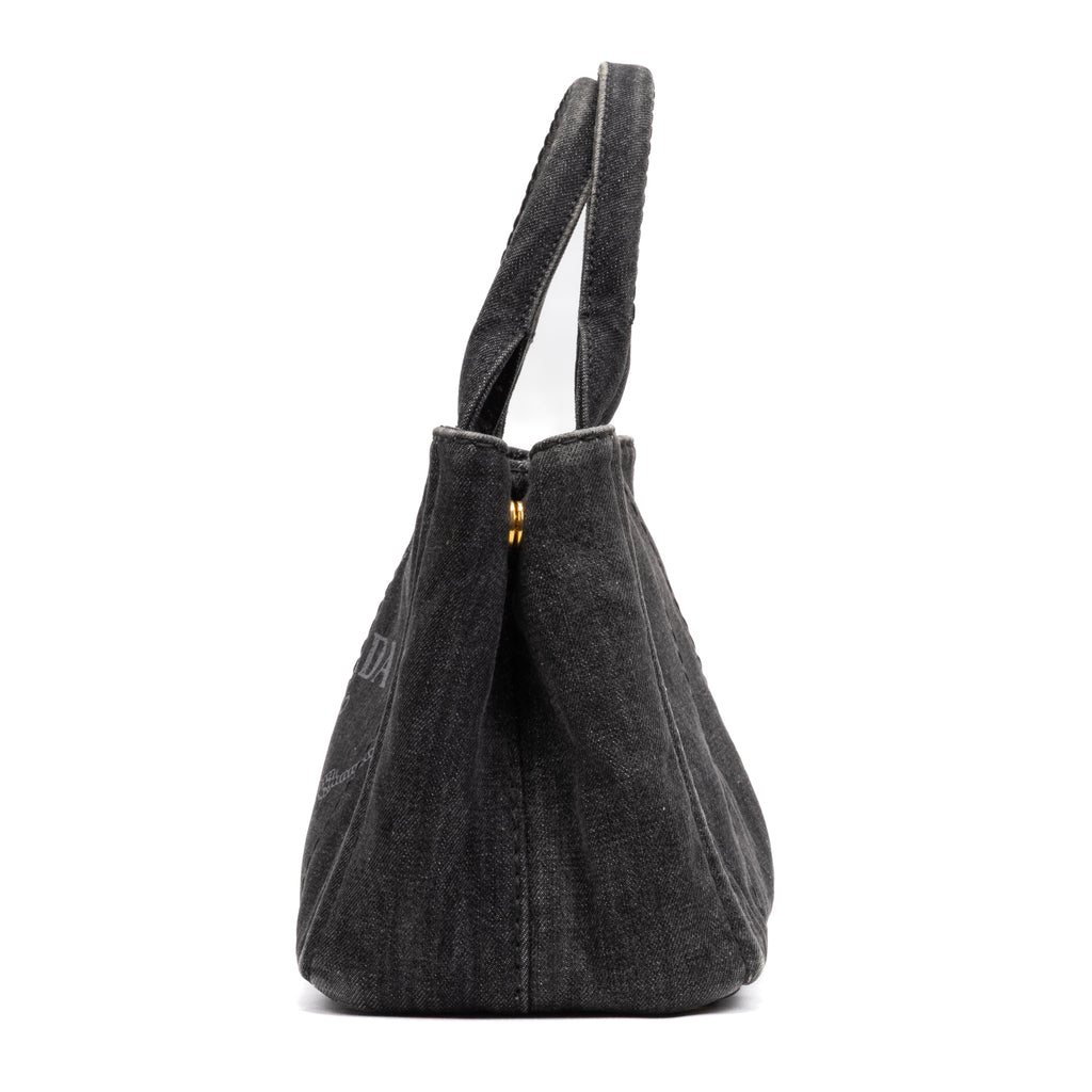Shoulder Bag Canapa Tote Grey Denim Stampata Canvas