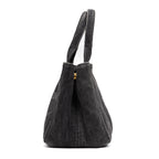 Shoulder Bag Canapa Tote Grey Denim Stampata Canvas