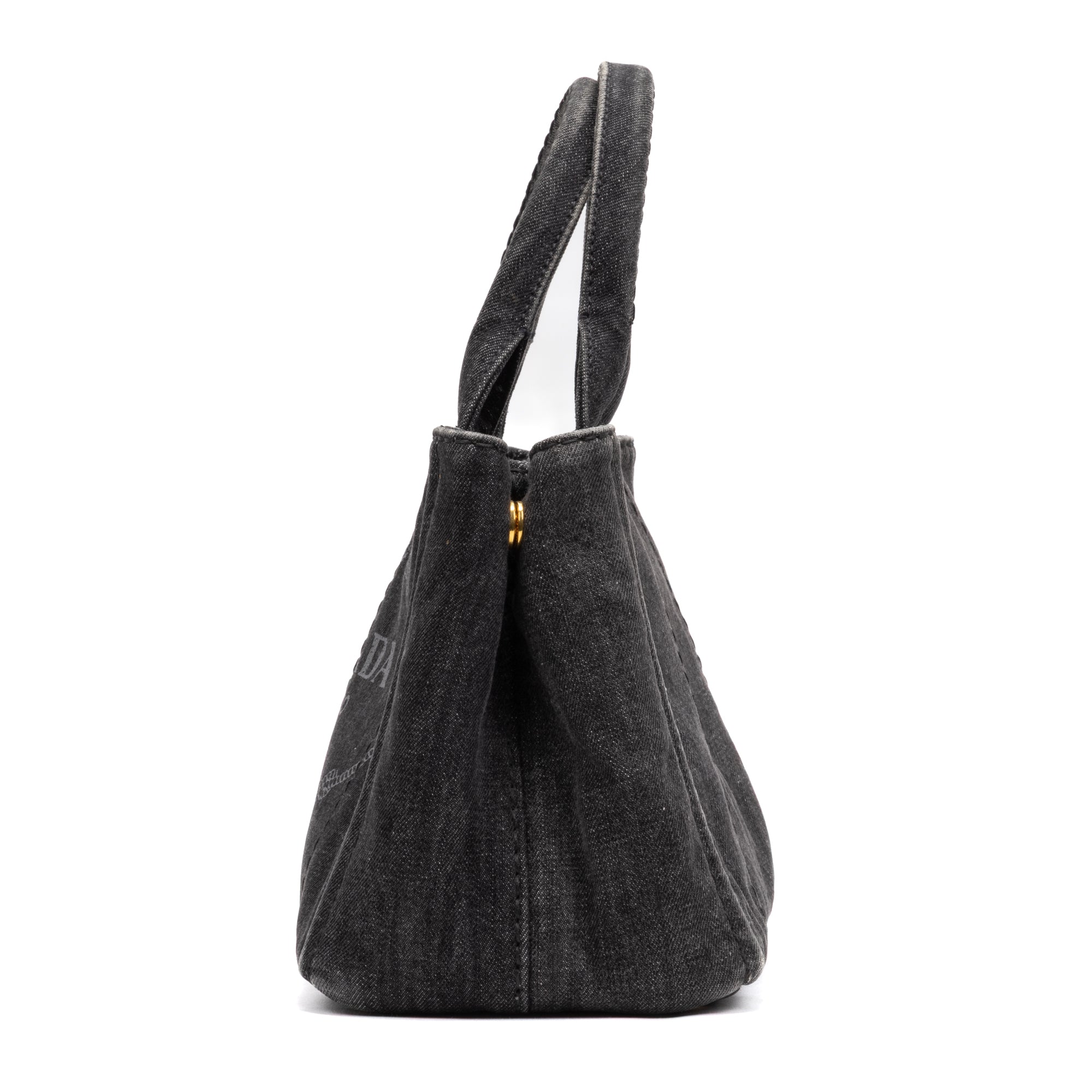 Shoulder Bag Canapa Tote Grey Denim Stampata Canvas