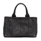 Shoulder Bag Canapa Tote Grey Denim Stampata Canvas