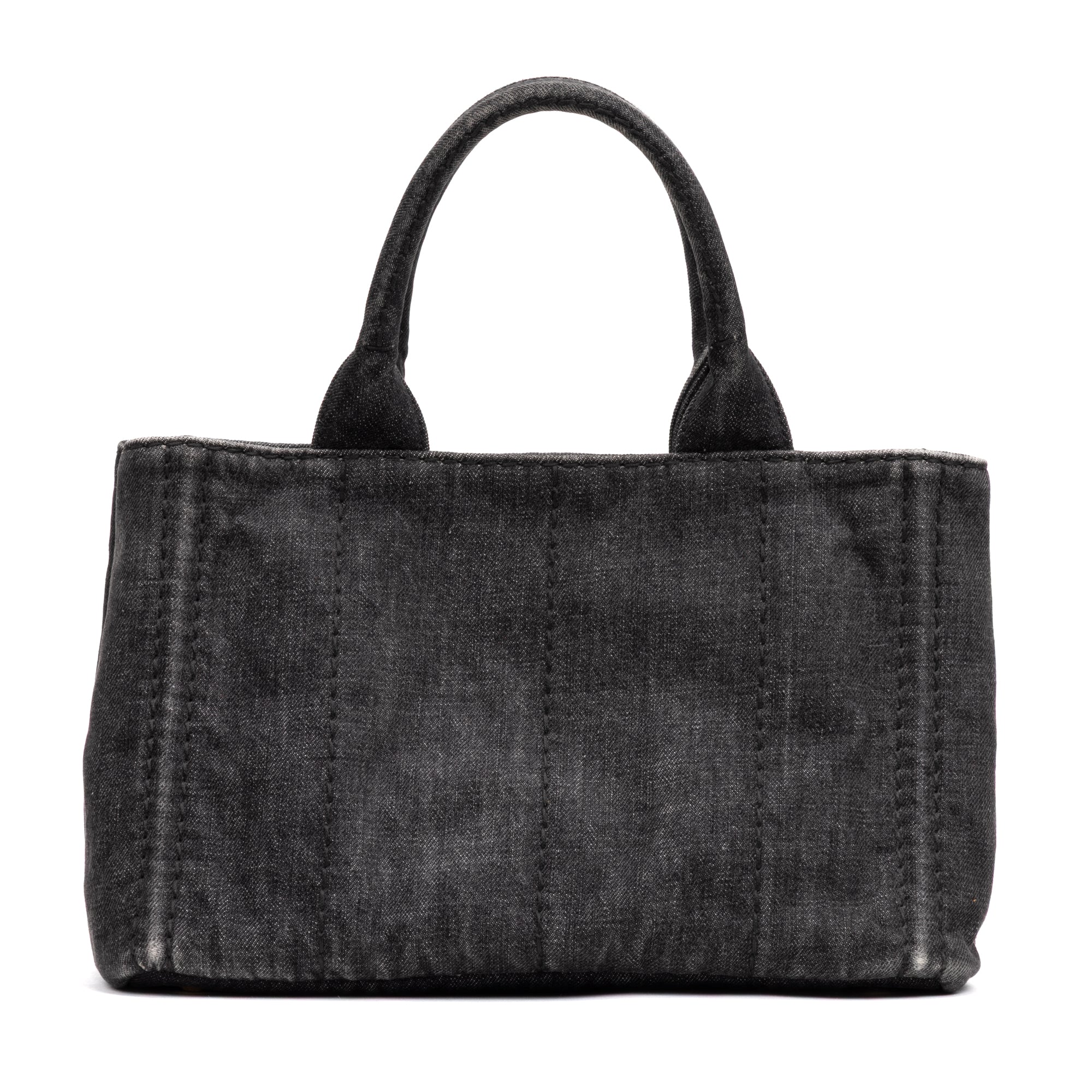 Shoulder Bag Canapa Tote Grey Denim Stampata Canvas