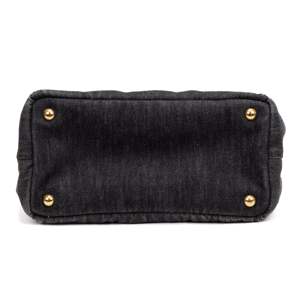 Shoulder Bag Canapa Tote Grey Denim Stampata Canvas