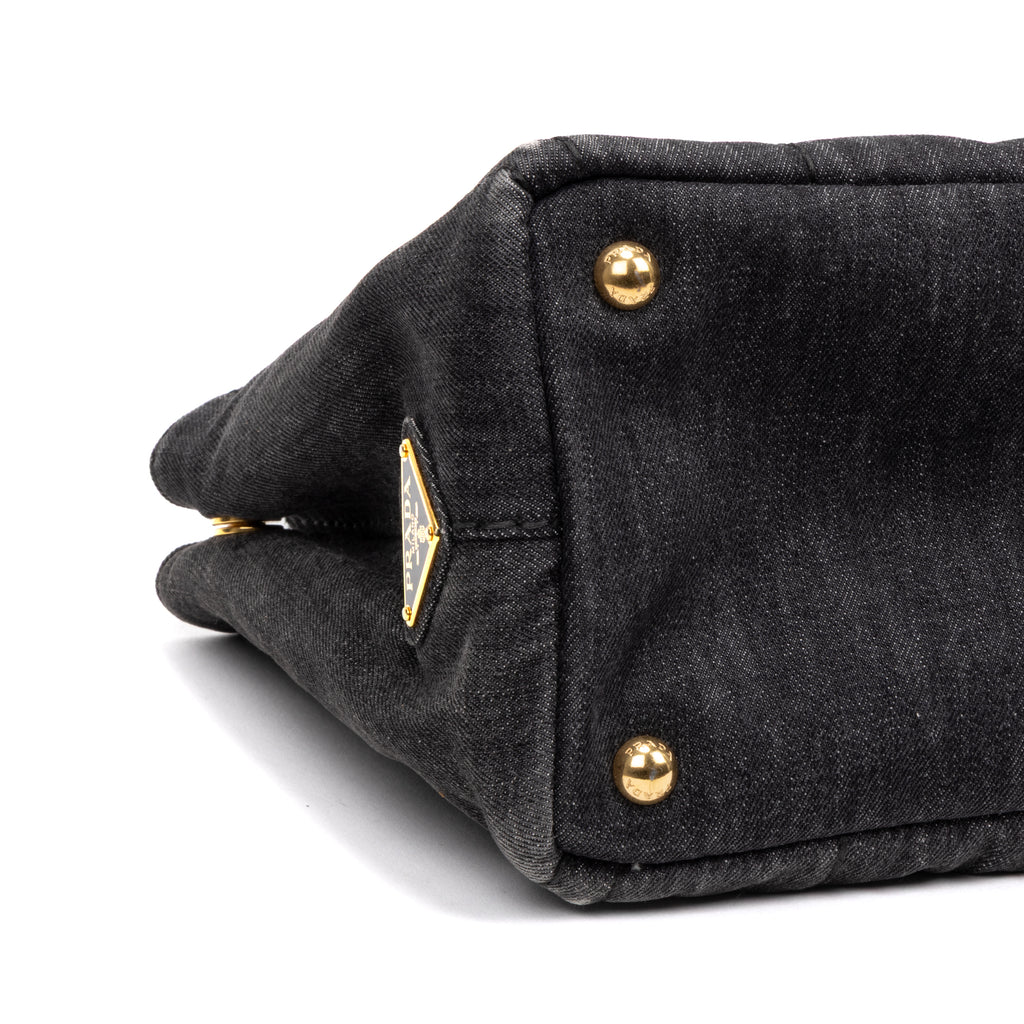 Shoulder Bag Canapa Tote Grey Denim Stampata Canvas