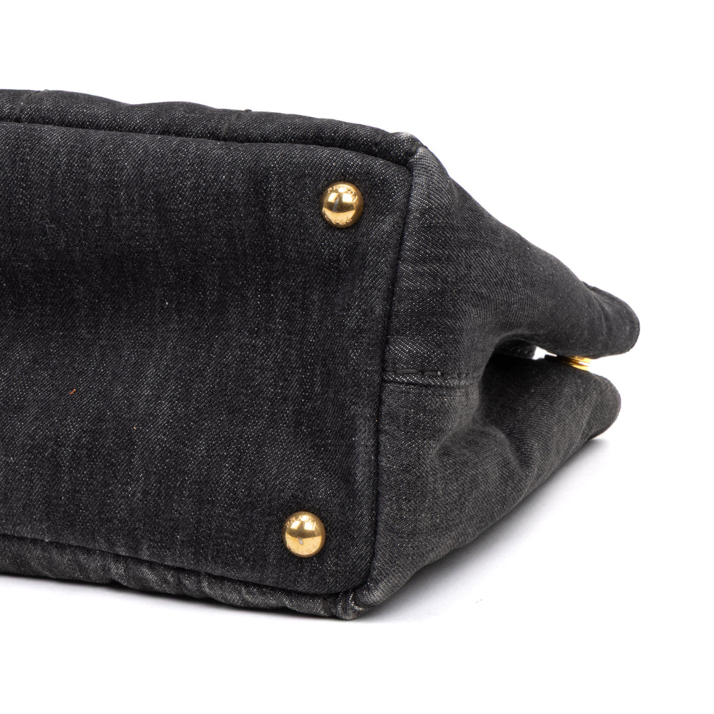 Shoulder Bag Canapa Tote Grey Denim Stampata Canvas