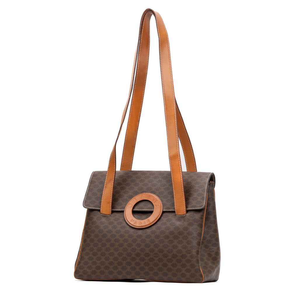Shoulder Bag Vintage Shopping Tote Brown Macadam Coated Canvas