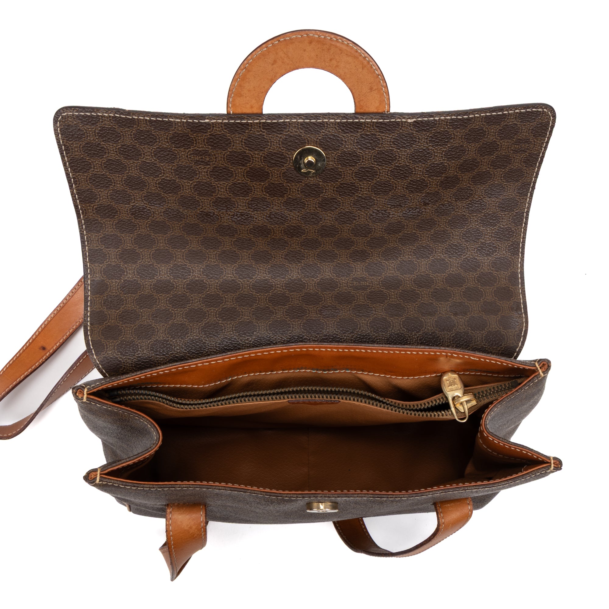 Shoulder Bag Vintage Shopping Tote Brown Macadam Coated Canvas