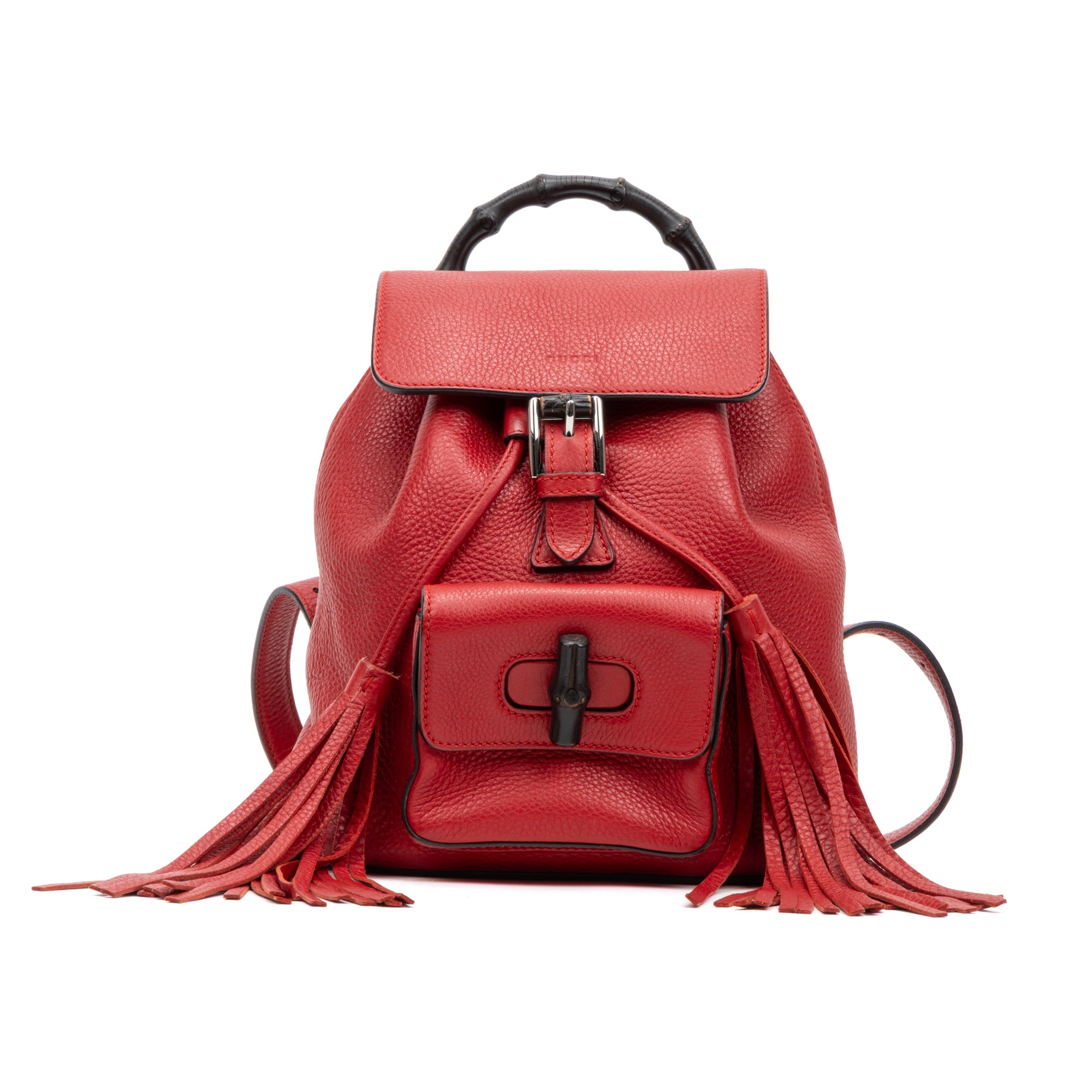 Backpack Bamboo Tassel Backpack Small Red Calfskin Leather