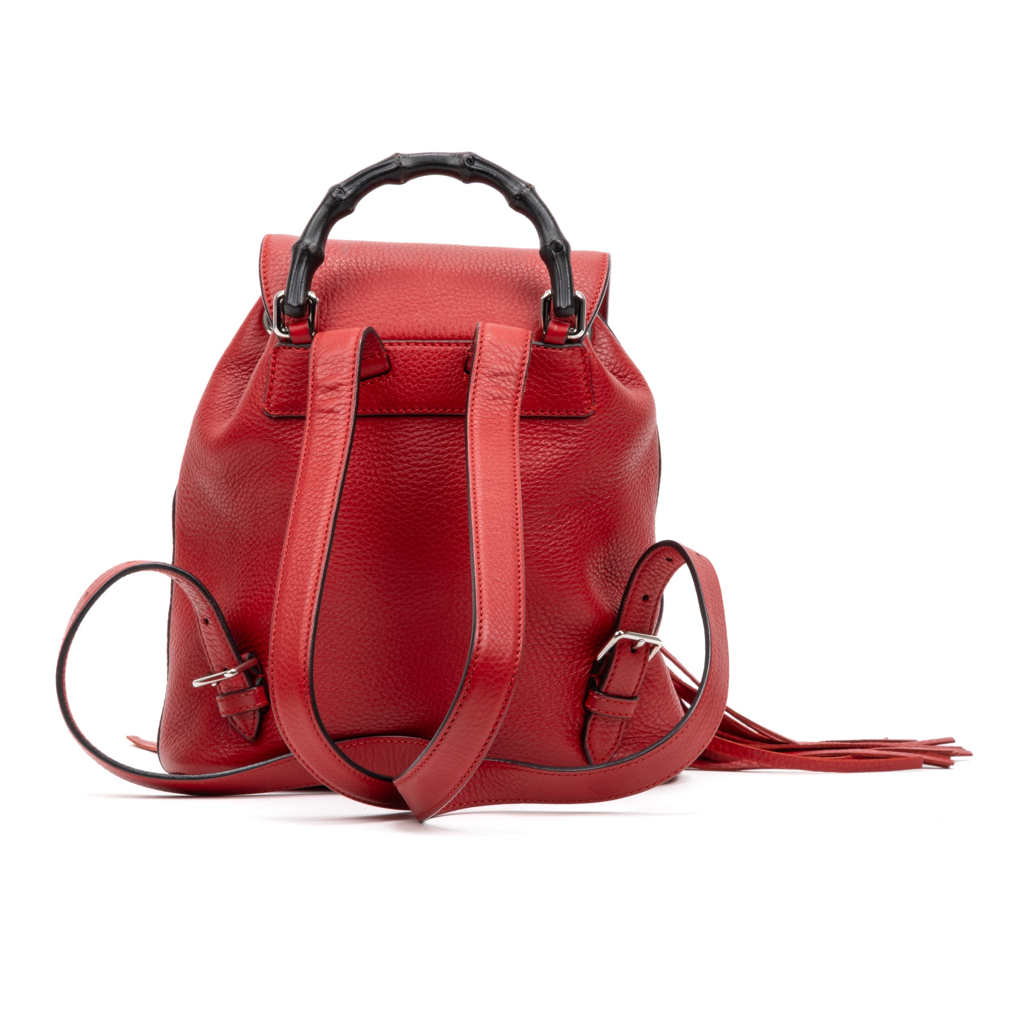 Backpack Bamboo Tassel Backpack Small Red Calfskin Leather