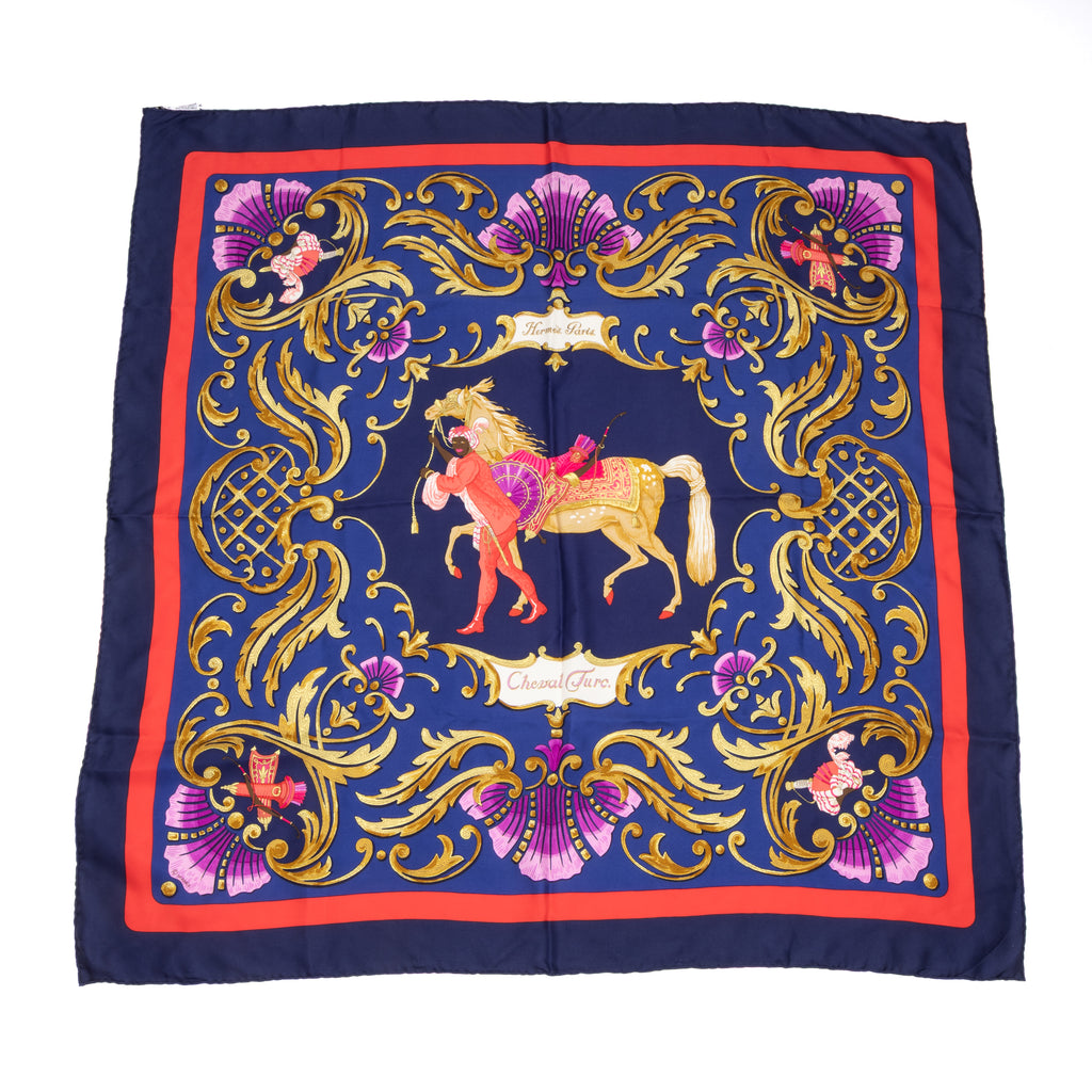 Scarf Scarf Cheval Turc 90 Blue 100% Twill Silk