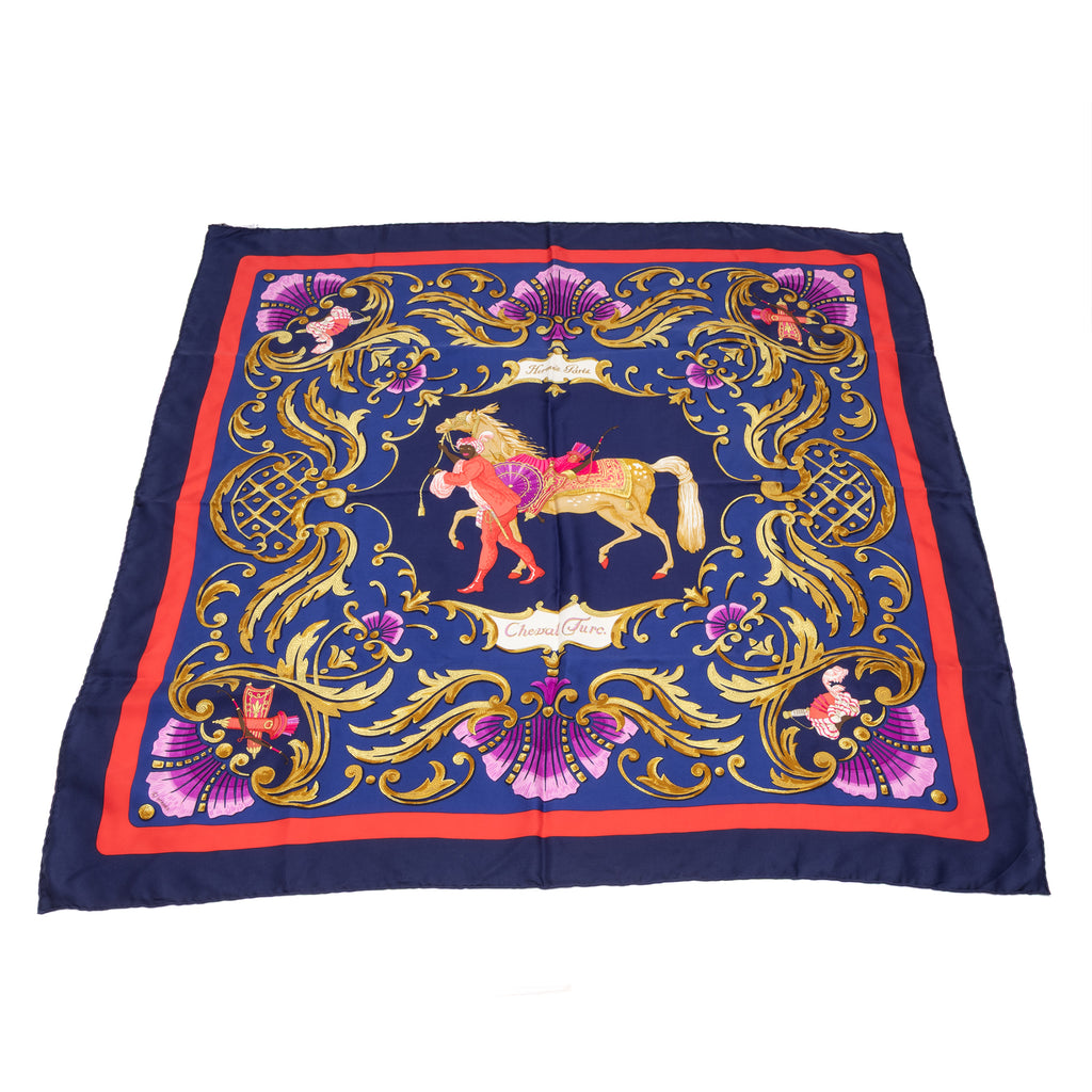Scarf Scarf Cheval Turc 90 Blue 100% Twill Silk
