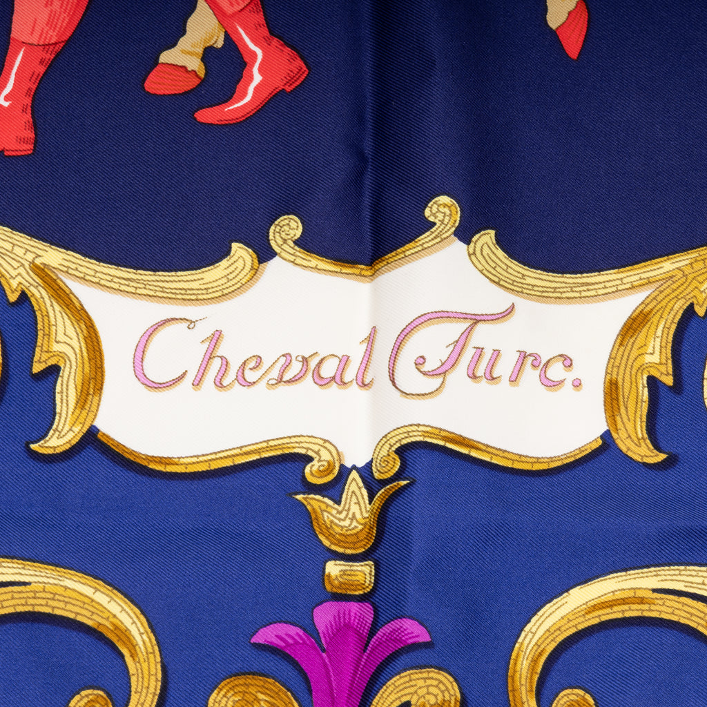 Scarf Scarf Cheval Turc 90 Blue 100% Twill Silk
