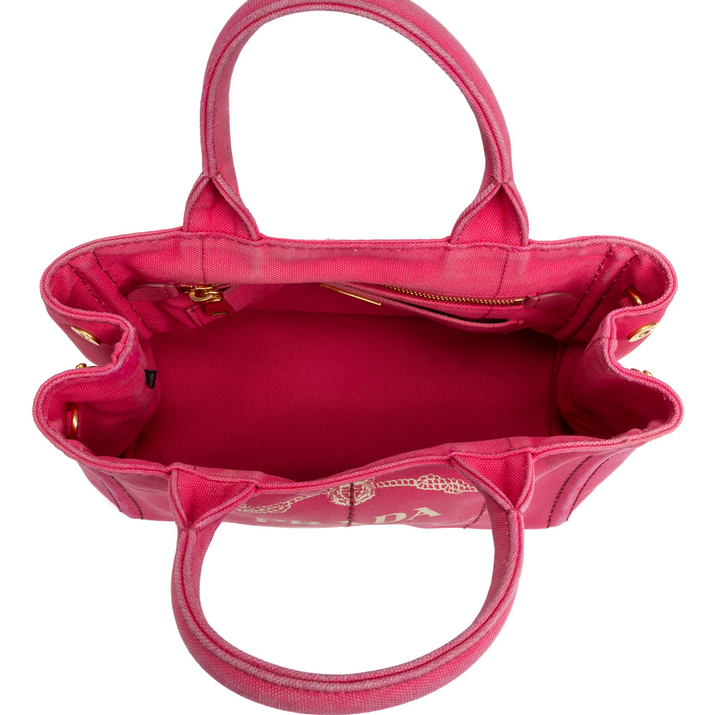 Shoulder Bag Canapa Tote Small Pink Stampata Logo Canvas