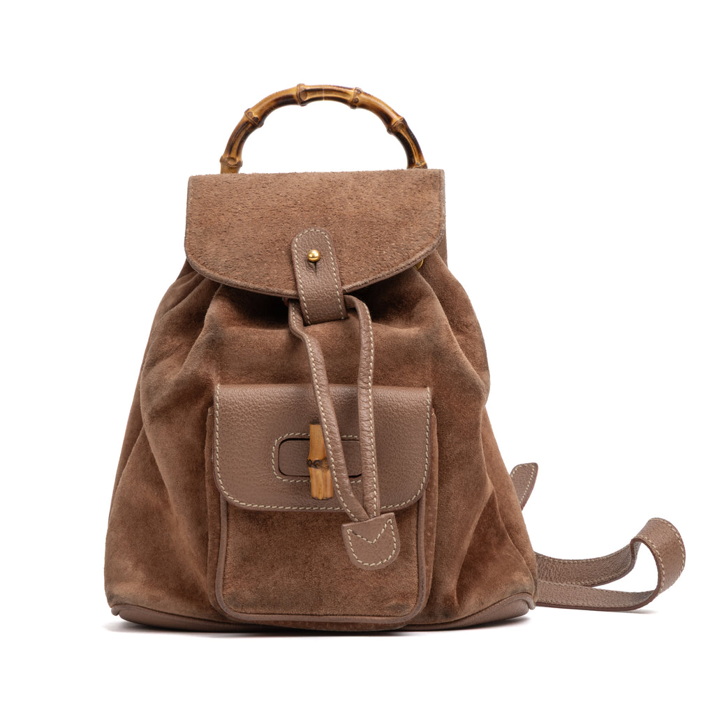 Backpack Bamboo Backpack Mini Brown Suede Leather