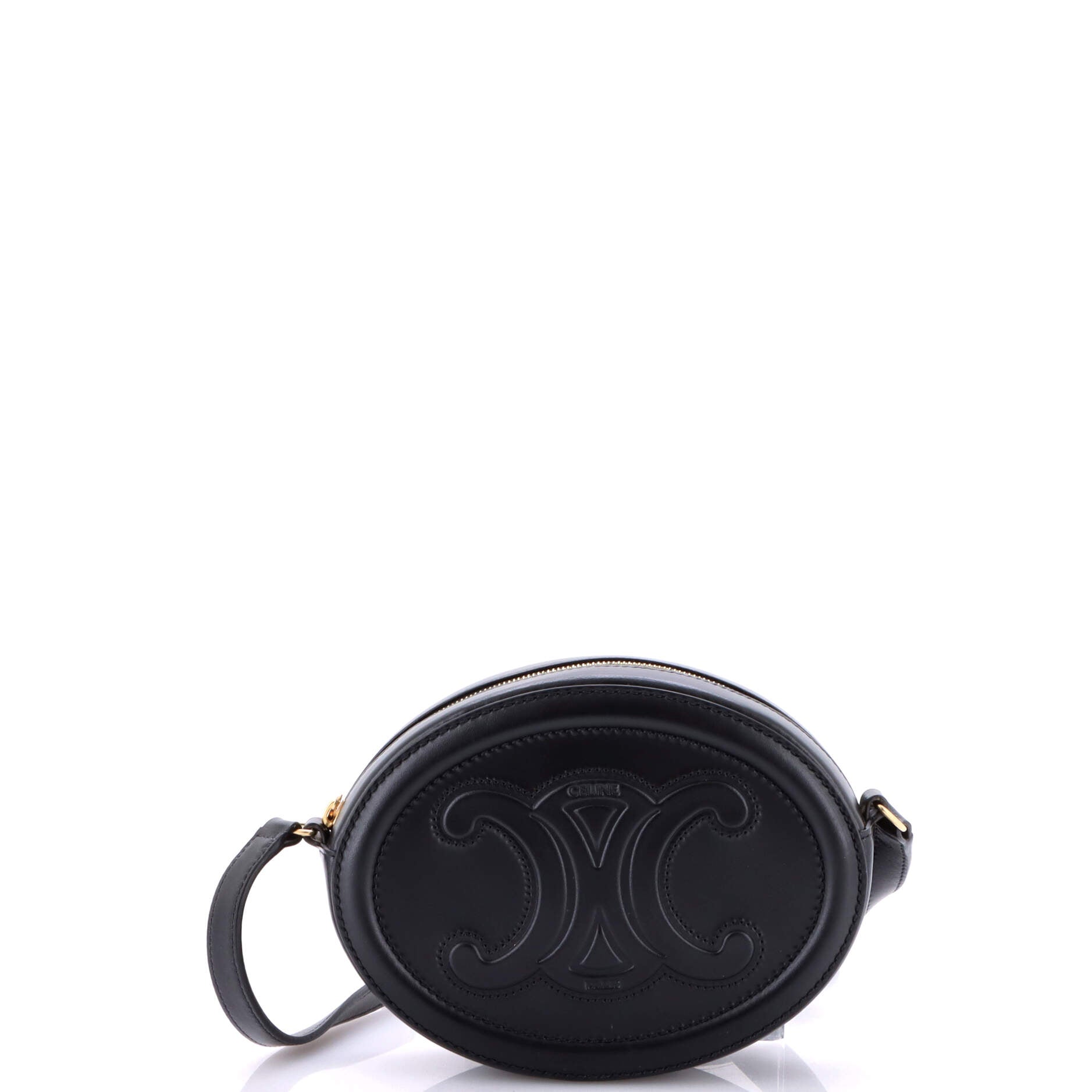 Shoulder Bag Triomphe Oval Crossbody Mini Black Triomphe Calfskin Leather